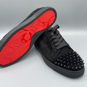 Christian Louboutin Black Suede Spiked Sneakers Vieira spikes flat veau velour